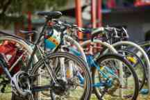 Bikes securely locked at Hawthorn campus bicycle parking area